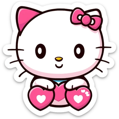 Pink Hello kitty with love hearts  sticker