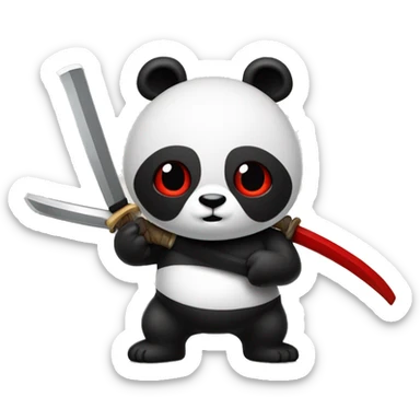 crea un emoji de un panda blanco y negro con una katana ojos rojos y que  sea rudo y fachero y epico sticker