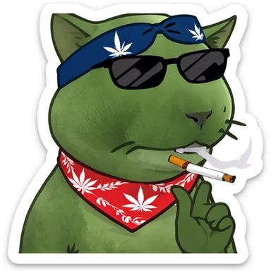 A cat smoking marijuana sticker