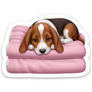 A baby basset hound sleeping on a baby pink blanket  sticker