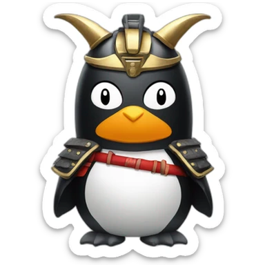 penguin with face wearing samurai helmet with big horns sticker