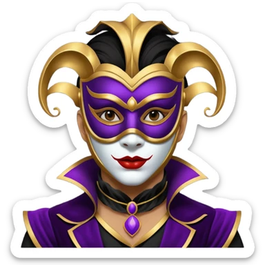 masked circus acrobat portrait, head and shoulders only, elegant carnival mask, dark outfit collar, dramatic expression, 3D cartoon, mobile game icon style, clean background, no text, no watermark
 
 sticker