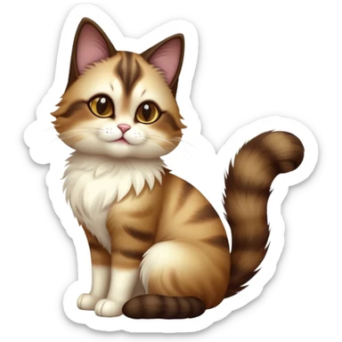 cinematic-[showshoe cat]-realistic-full-body-sitting-emoji,-tail-curled-playfully-around-its-paws,-head-tilted-dramatically,-fluffy-[brown mask white light brown back]-fur,-simplified-yet-realistic-focused-features,-highly-detailed,-glowing-with-an-almost-sarcastic-glow sticker