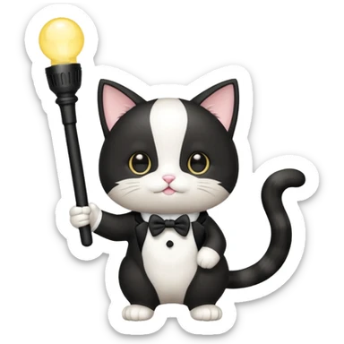 chibi cute tuxedo cat waving holding a light stick sticker