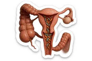 UTERO UMANO E INTESTINO ANATOMICI REALISTICO CON BATTERI CHE ESCONO DALL'INTERNO, IPERREALISTICO 4K sticker