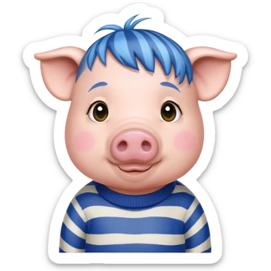 un maiale con un maglione zebrato e i capelli a caschetto azzurri sticker