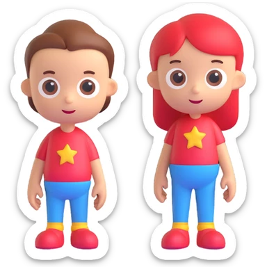 Combine both characters into one image, standing side by side, keeping their original 3D cartoon style and colors unchanged, with a transparent background. sticker
