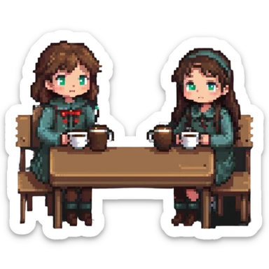 boy and girl sitting at a table sipping coffee sticker