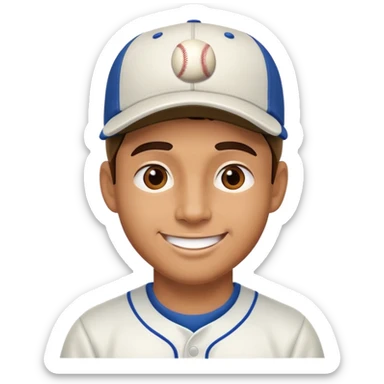 man with a baseball cap, happy face sticker