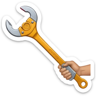 A man's hand holds a wrench sticker