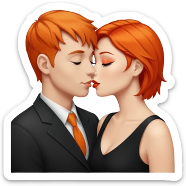 simulación de beso entre hombre blanco y pelo cagé con una mujer de pelo naranja sticker