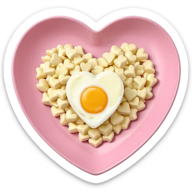 egg salad in a light pink heart shaped plate sticker