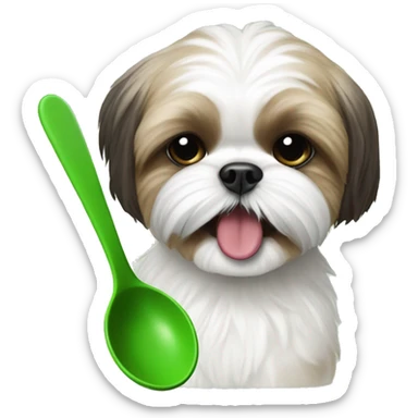 Shihtzu biting a green spoon sticker