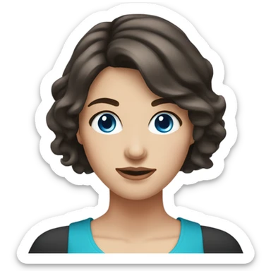 white woman with medium-length dark brown hair, blue eyes round face, unilips sticker