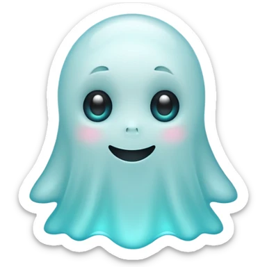 Cute cyan ghost character with big adorable eyes and a small smile sticker