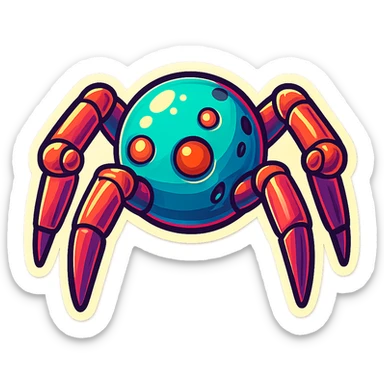 symmetrical 4 legged robot. center sphere with 4 evenly spaced legs. 1 leg extends from each side at sphere's equator walking sticker