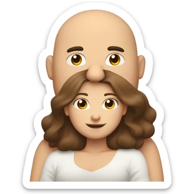 Long brown hair girl hugging bald chubby guy sticker