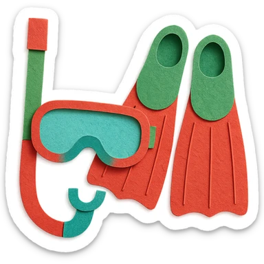 colorful and playful snorkel and flippers, red and green sticker