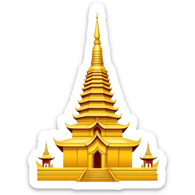 Dai minority pagoda in Xishuangbanna, simplified emoji style with bold outlines and bright colors, cartoon style golden Buddhist tower sticker