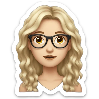 a white girl with long hair and hexagon glasses sticker