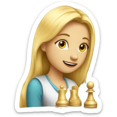 Blond girl learning chess sticker