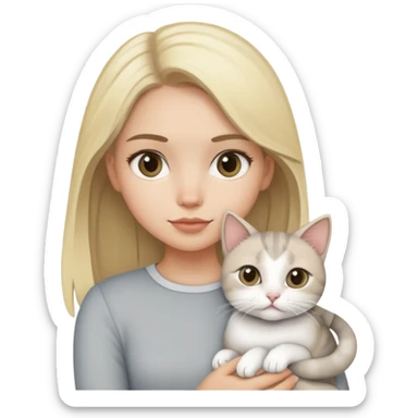 Szaro - biały kot na rękach bląd włosej dziewczynki sticker
