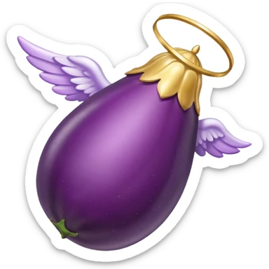 Realistic eggplant from the side wearing an angel halo sticker