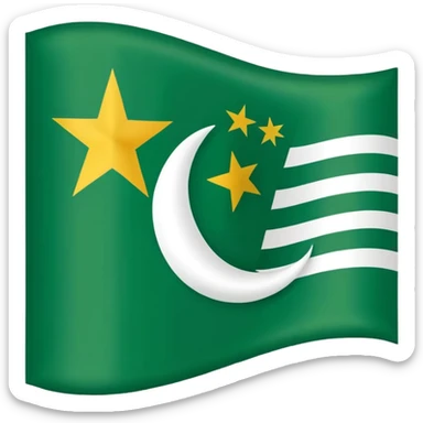 The flag of Azad Kashmir is green with a gold canton, white stripes, and a white star and crescent on a white background sticker