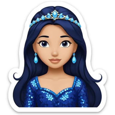 Jasmine from Disney Princess with tan skin, long black hair, indigo sequin outfit sticker