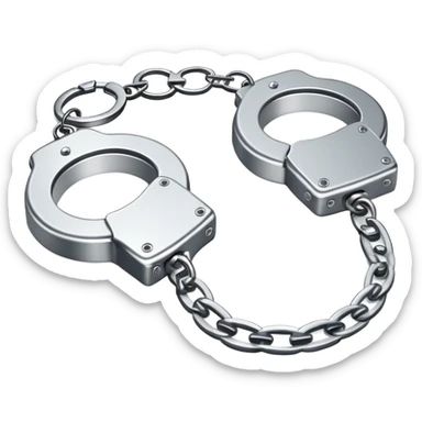 An emoji of metallic handcuffs, slightly open, with a reflective silver surface. Simple and modern design, symbolizing punishment, law enforcement, or justice sticker