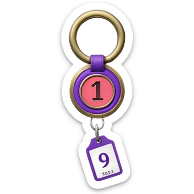antique brass hotel key with large purple leather room number tag sticker
