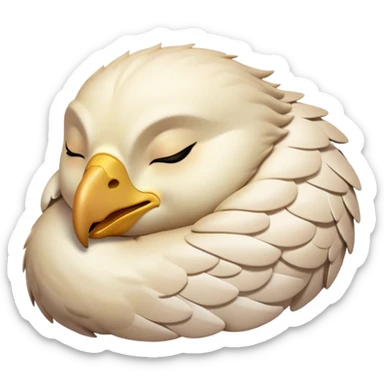 Meme-Worthy Cute Sleeping Hawk Portrait Emoji, Head resting peacefully with a contented smile, showcasing a robust, agile form with eyes gently closed in serene slumber and a subtly curved beak, Simplified yet adorably endearing features, highly detailed, glowing with a soft, drowsy light, high shine, relaxed and utterly lovable, stylized with an air of playful laziness, soft glowing outline, capturing the essence of a sleeping hawk that feels destined to become the next viral icon of adorable rest! sticker