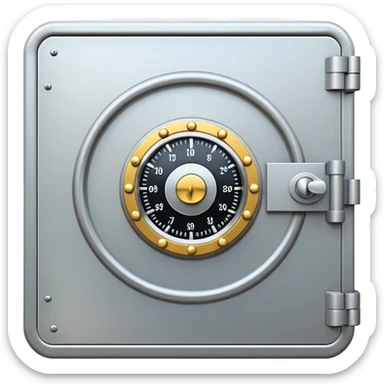 A secure vault door with a central combination dial sticker