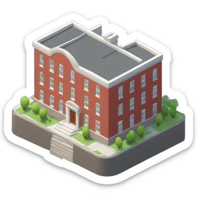 isometric, modern, curved red brick, single level,  building sticker