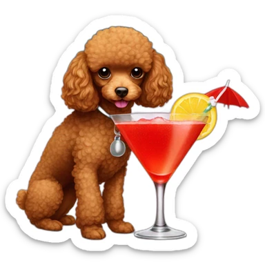 red toy poodle drinking cocktails with umbrella  sticker