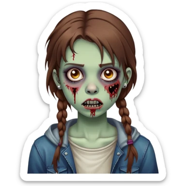 zombie teen girl with brown hair, grunge style, and septum piercing sticker