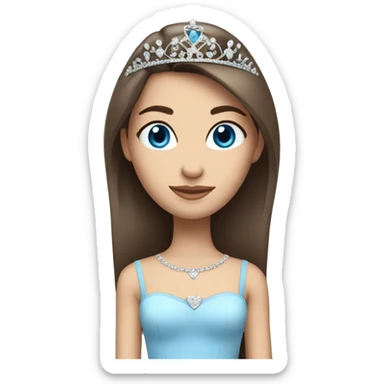 Girl with straight brown hair and blue eyes and long bottom eyelashes and a tiara sticker