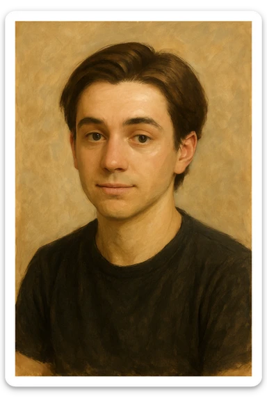 Create a smooth transitional animation between the two images, starting from a photorealistic portrait style and gradually shifting to a digital painting style, then moving towards a more stylized but still detailed character. sticker