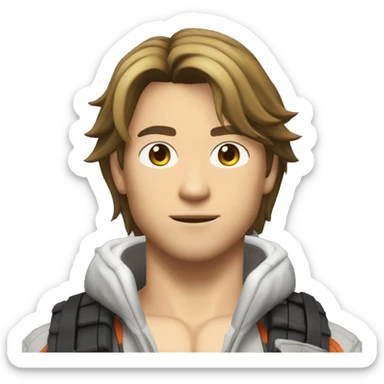 Sporty Squall Leonhart with shoulder-length hair, wearing EarPods sticker