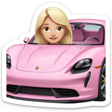 Pink porsche taycan with blonde girl in front of it sticker