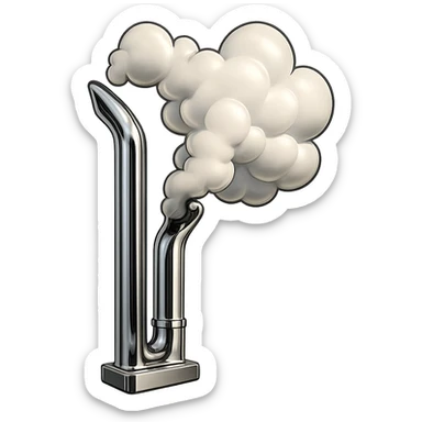 Add thick cartoon smoke coming out of the chrome stacks of the black Kenworth W680 truck rolling down the road. Maintain the dynamic, fun chrome style with a transparent background. sticker