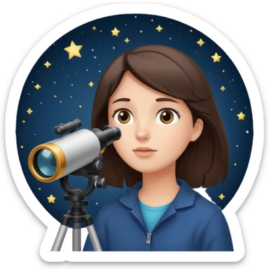 brunette person stargazing with a telescope sticker