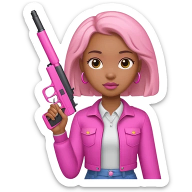 Light skinned Black Girl  holding pink gun sticker