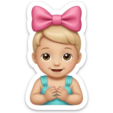 A baby with a bow sticker