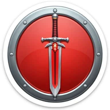 Make an mmo rpg red sword class icon inside of a round emblem in aname style sticker