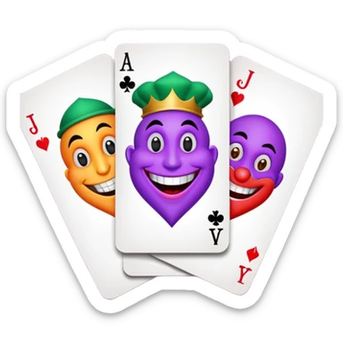 3 poker cards, with crazy colorful human jolly jokers inside sticker