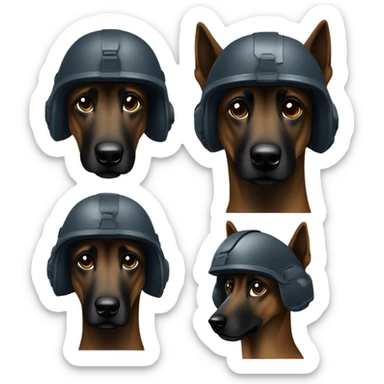 Dark Belgian malinois with tactical helmet sticker