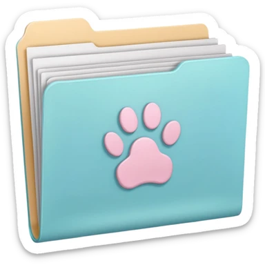 a pastel folder of documents with a pawprint on it sticker