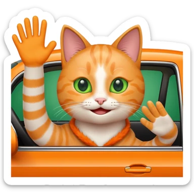 cat waving from inside a car, emoji style sticker