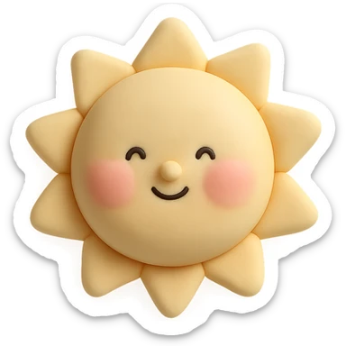 Remove the background, keep only the adorable puffy summer sun with blushing cheeks in fondant cake art style, transparent background. sticker